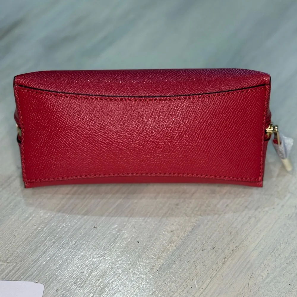 Coach Lunar New Year 2019 Pig Red Leather Cosmetic Pouch with Gold Logo